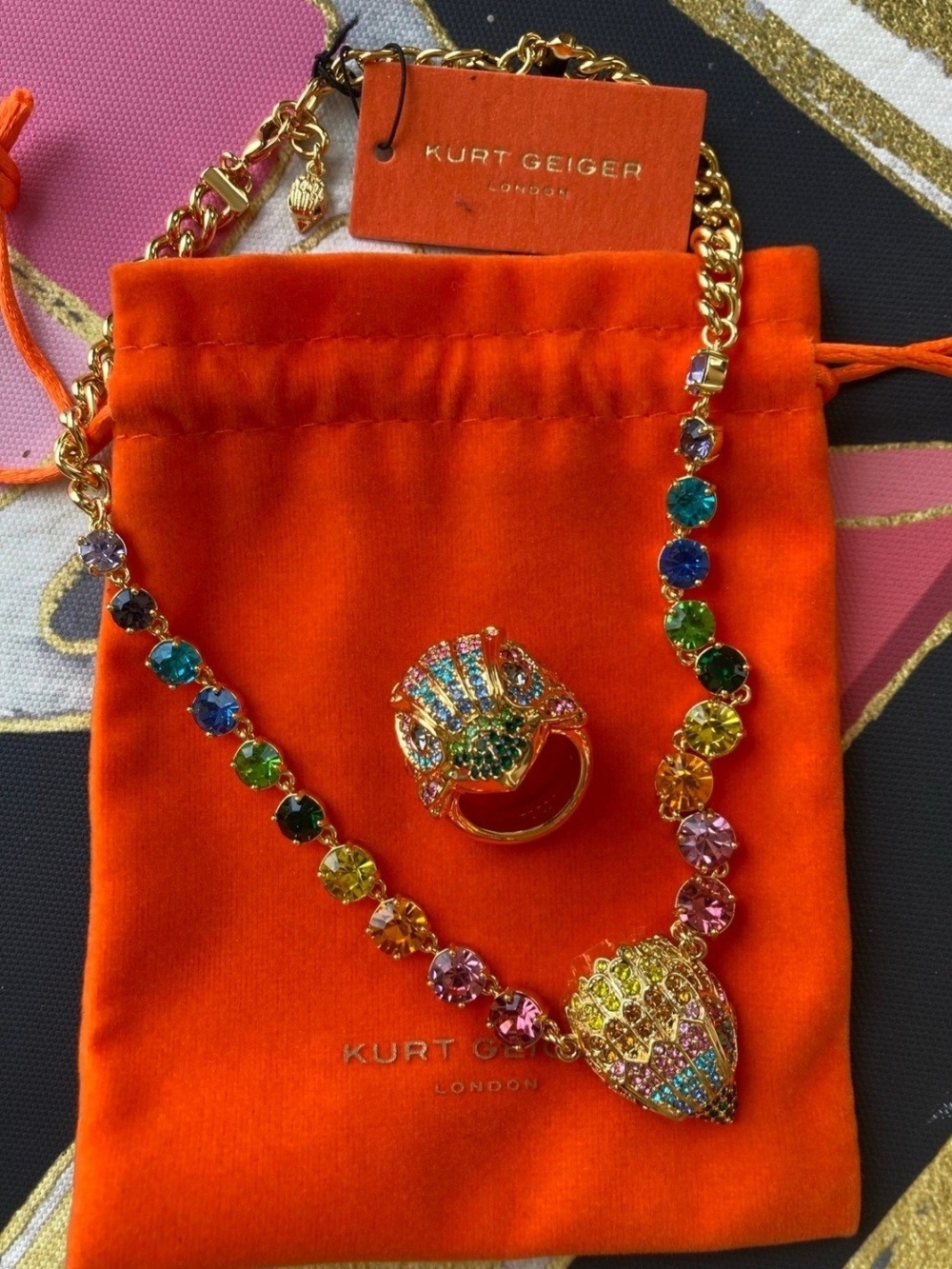 Kurt Geiger London Encrusted Swarovski Necklace & Ring : Size 8 - Picture 5 of 6